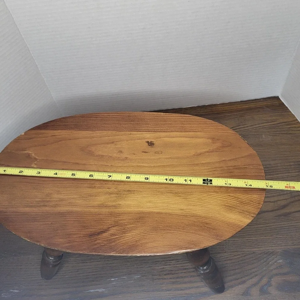 VTG Wood Bench Step Stool Oval Top Windsor Style Turned Legs 7